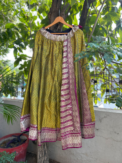 Mehndi Gulab silk skirt