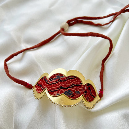 Textile brass maroon ajrakh Choker