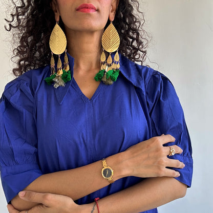 लहर Green gold brass earrings