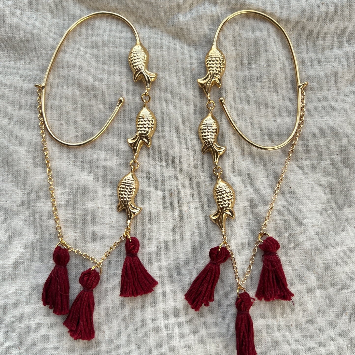 Ear hug Maroon tassles earrings