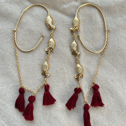 Ear hug Maroon tassles earrings