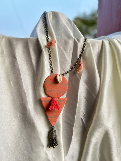 Aakar orange blush pink tassle necklace