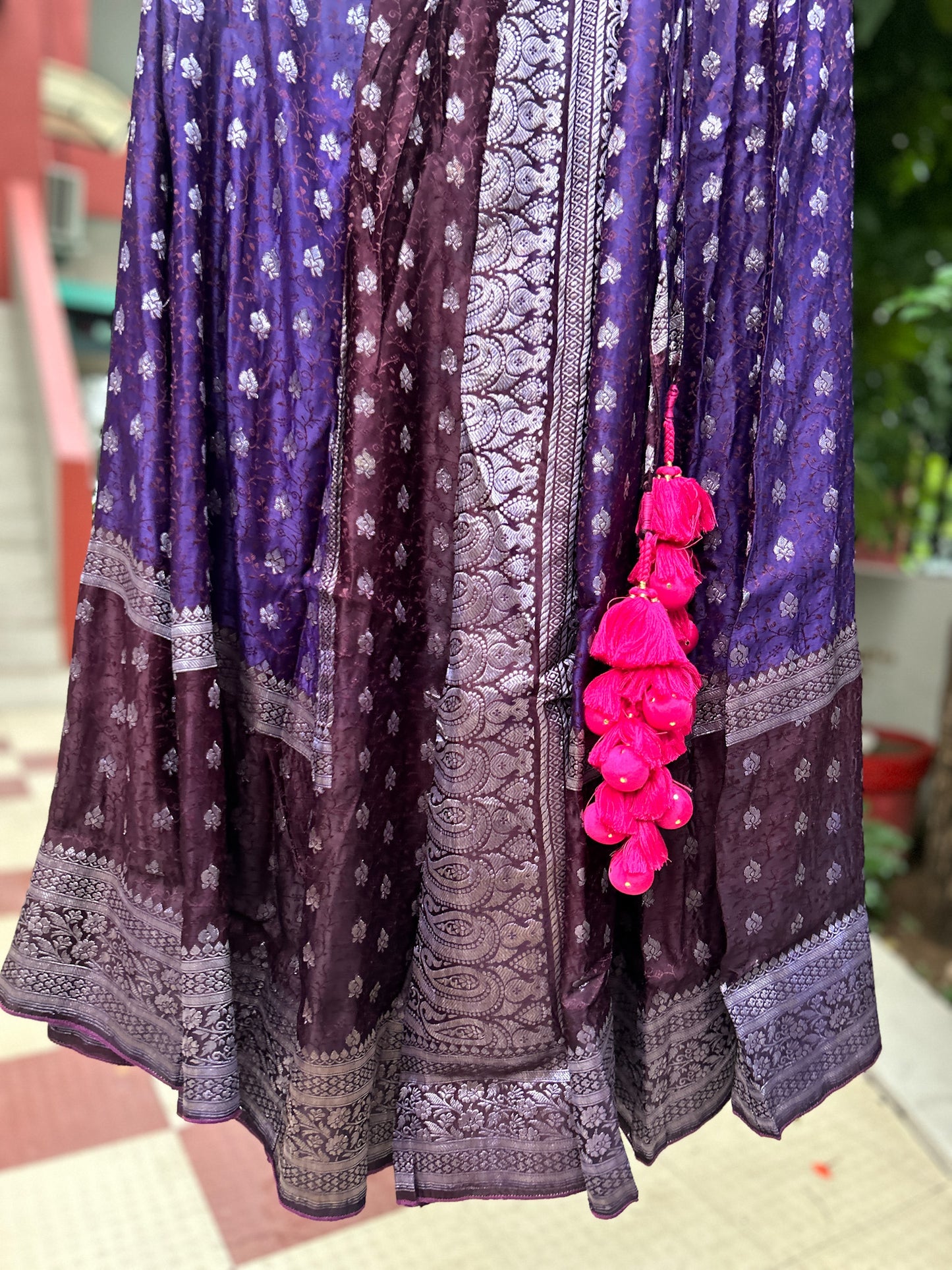 Purple & wine old saree skirt