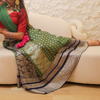 Green blue old saree skirt 2