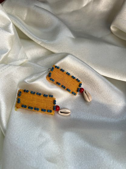 Rectangle yellow blue bead Earrings