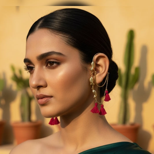 Ear hug Pink tassles earrings