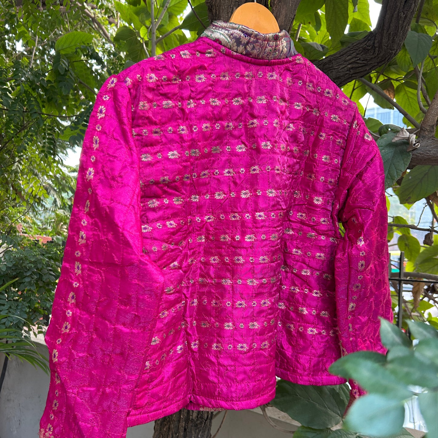 Solid pink winter old saree jacket