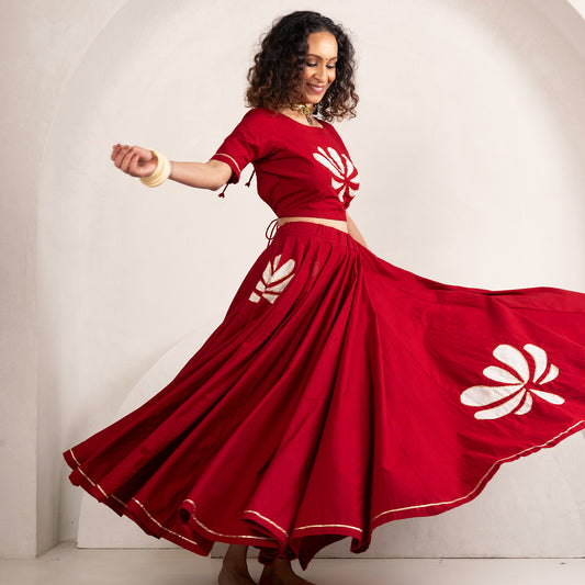 Phool Maroon Chaniya Choli set