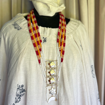 Brass Flower layered striped necklace