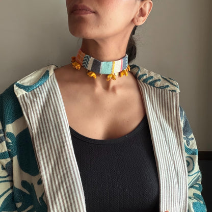 Turquoise jacquard choker