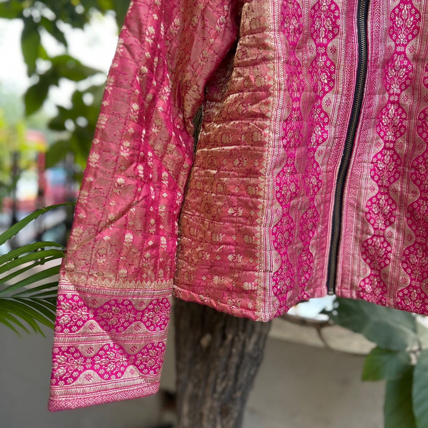 Blush pink winter old saree jacket