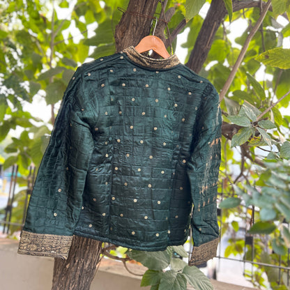 Dark green winter old saree jacket