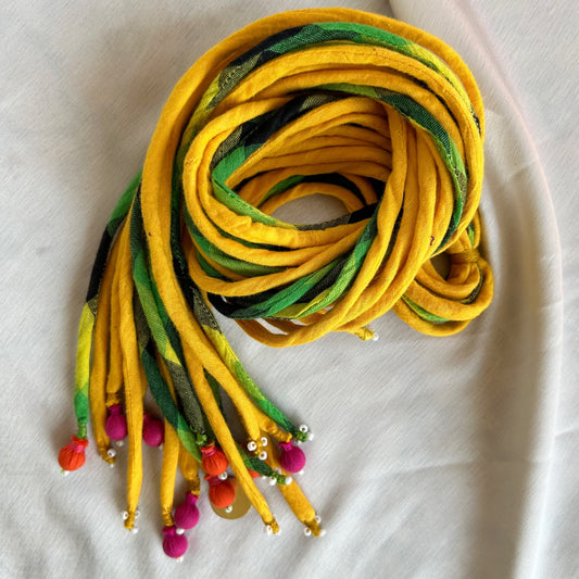 Yellow green checkered hair strings 21 inch