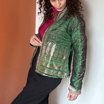 Green winter old saree jacket