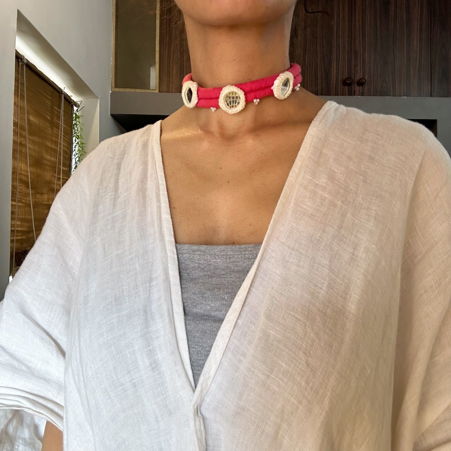 Pink beige mirror choker