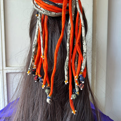 Orange grey printed hair strings 21 inch