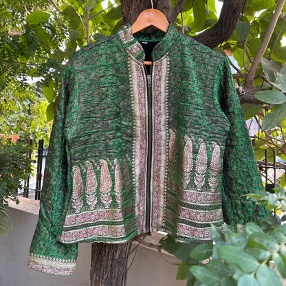 Green winter old saree jacket