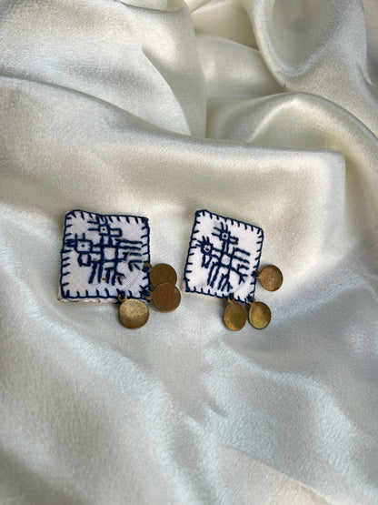 Square kutchy embroidery earrings