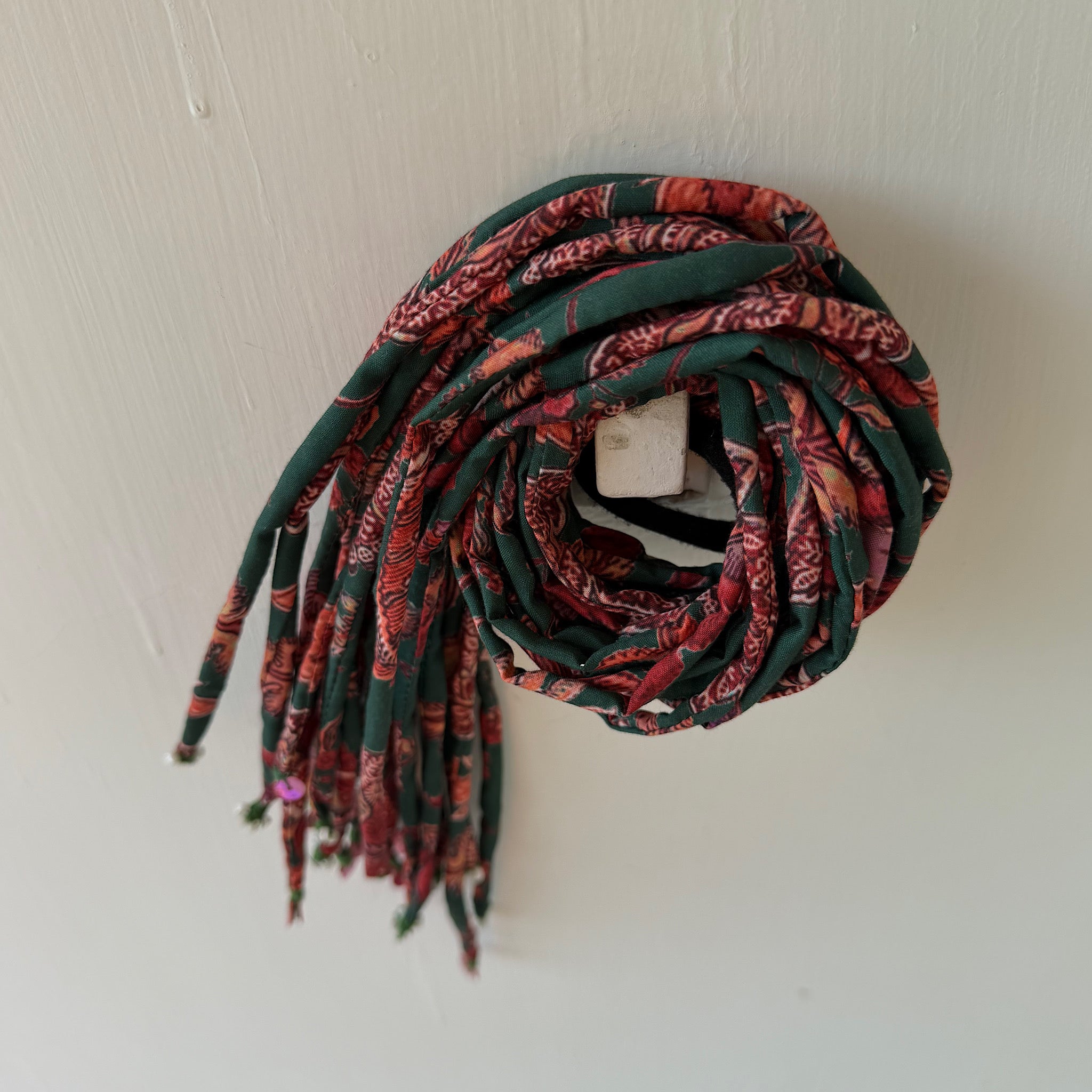 Green printed Hair strings 21 inch with rubber band – By Nirjari