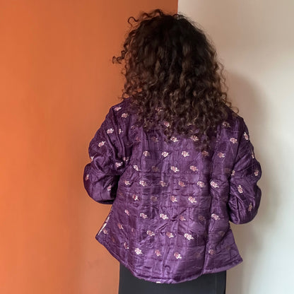 Purple winter old saree jacket