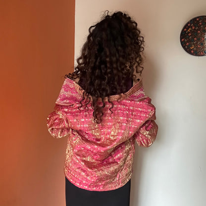 Blush pink winter old saree jacket