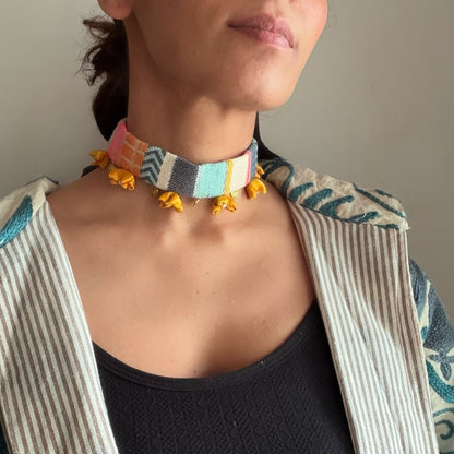 Turquoise jacquard choker