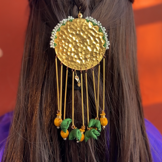 Sun brass hair pin - Yellow Green