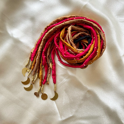 Silk gold pink hair strings 21 inch