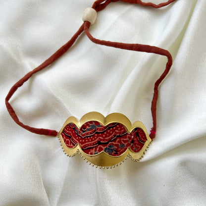 Textile brass maroon ajrakh Choker