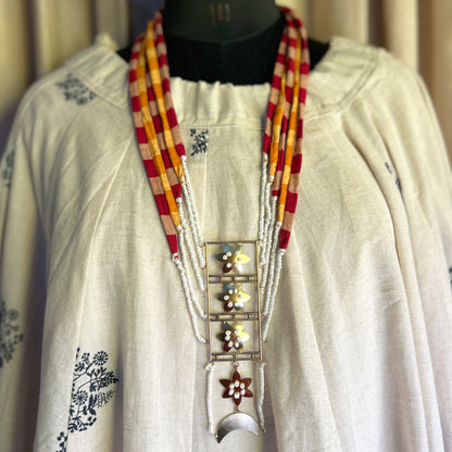 Brass Flower layered striped necklace