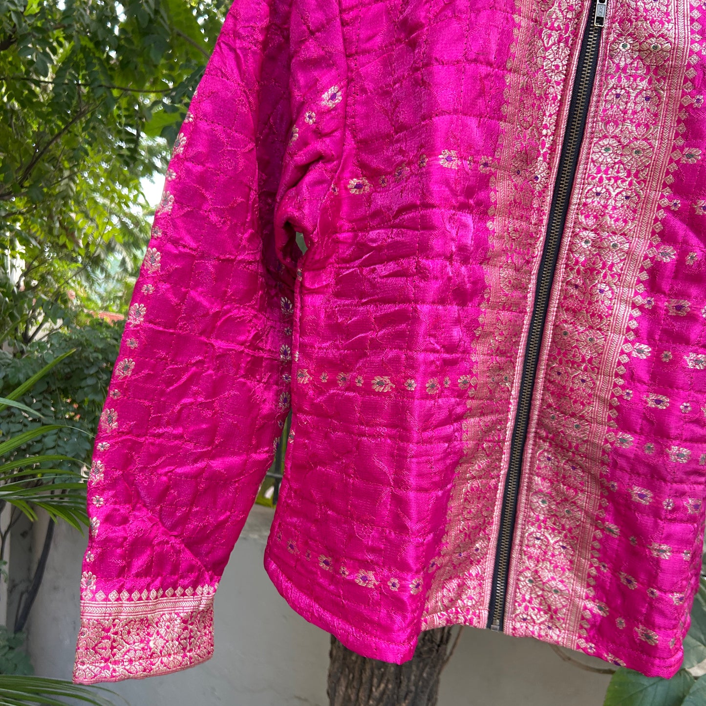 Solid pink winter old saree jacket