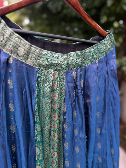 Royal blue with a hint of green old saree skirt