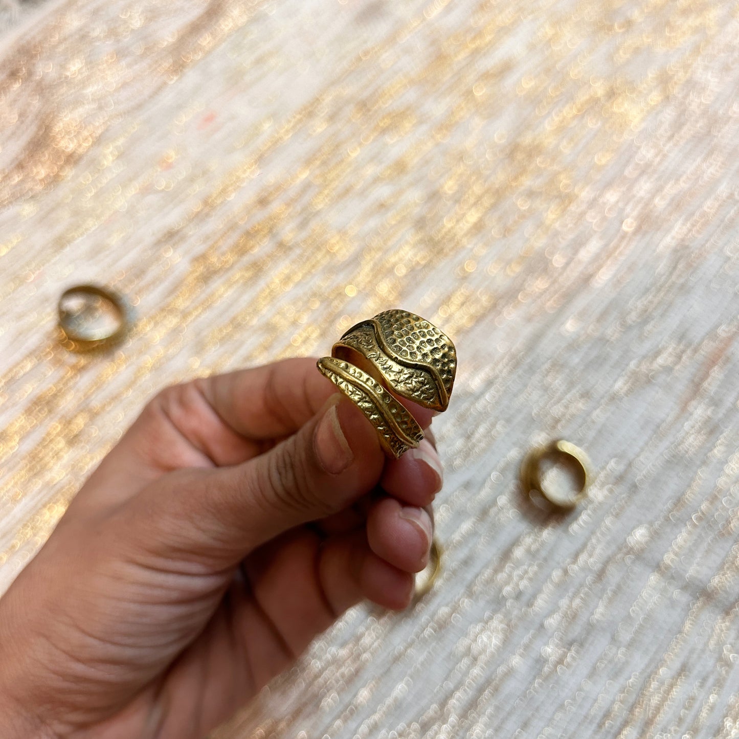 Brass hammered spiral ring