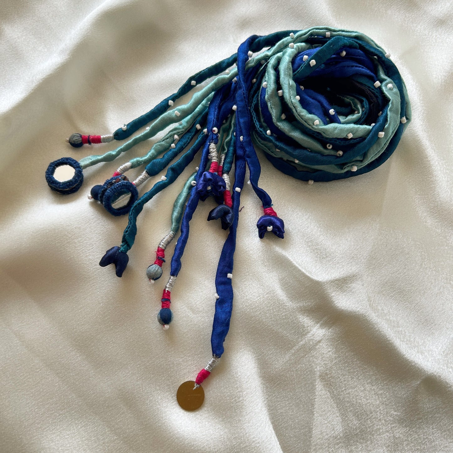 Silk shades of blue hair strings 21 inch