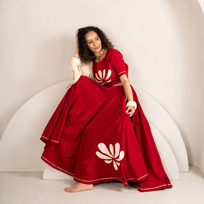 Phool Maroon Chaniya Choli set