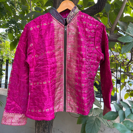 Solid pink winter old saree jacket