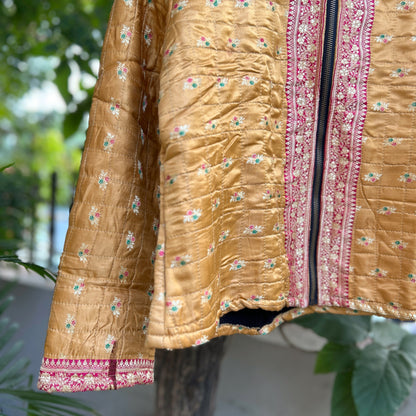 Dull yellow winter old saree jacket