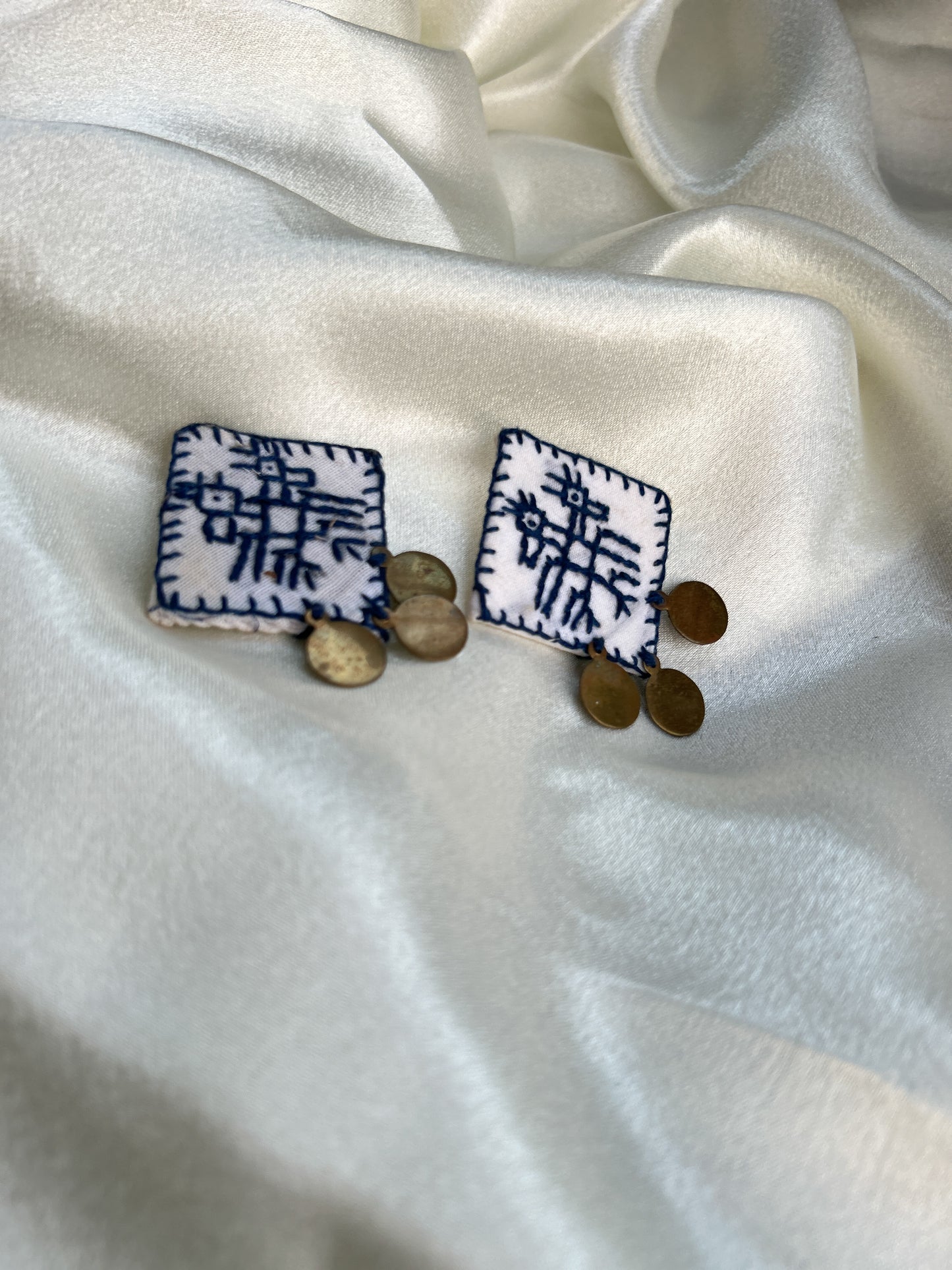 Square kutchy embroidery earrings