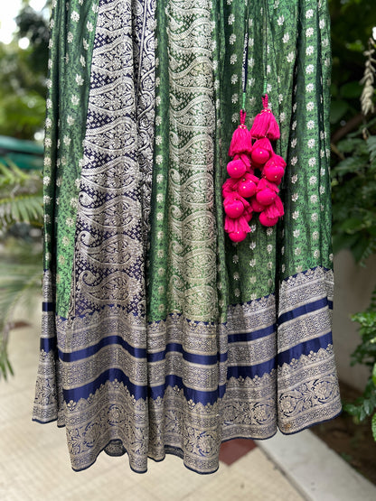 Green blue old saree skirt 2