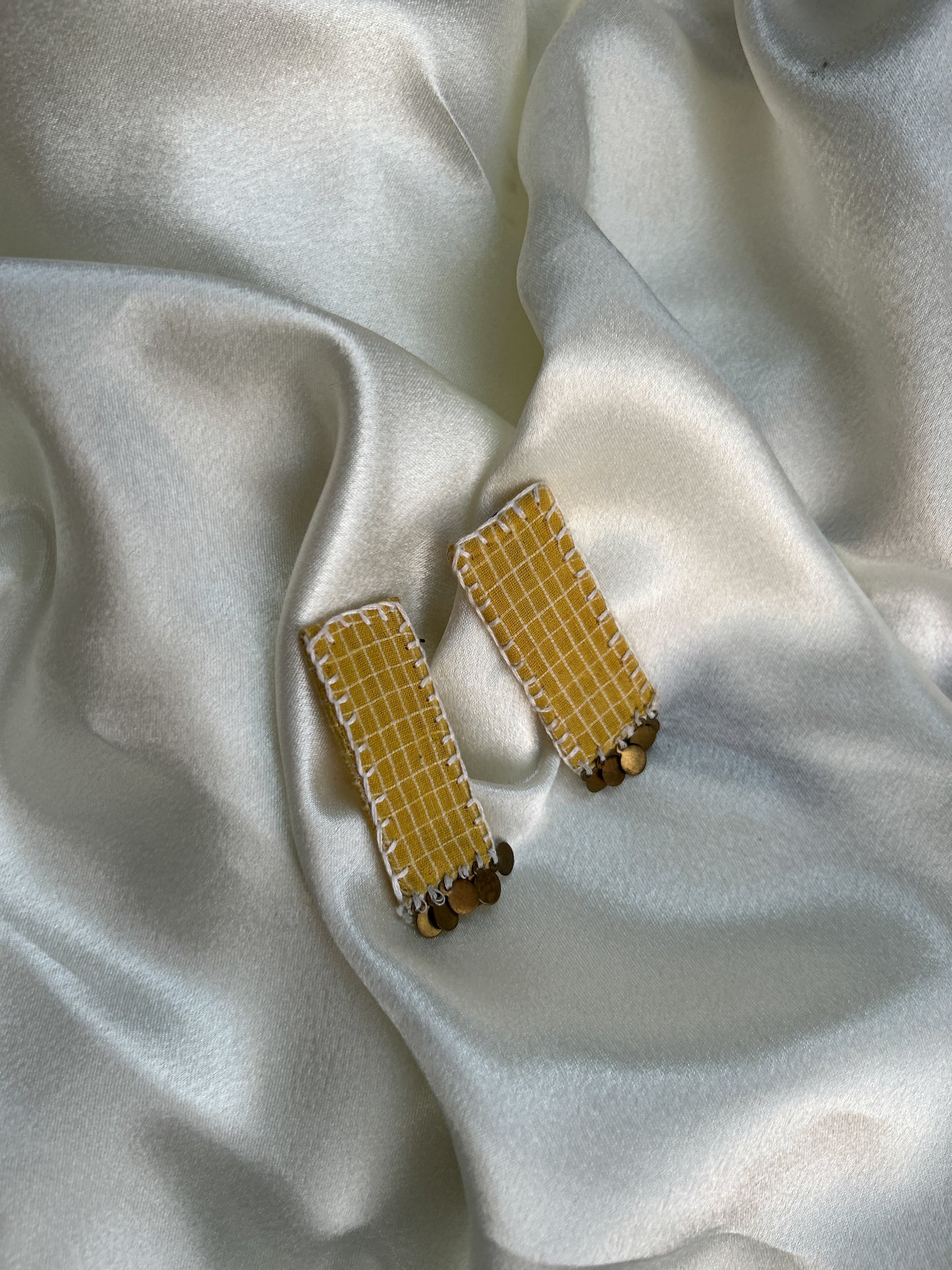 Yellow checks rectangle Earrings