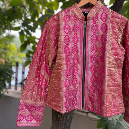 Blush pink winter old saree jacket