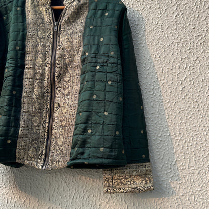 Dark green winter old saree jacket