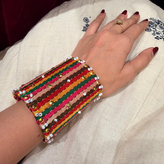 Textile multi color brass bracelet - Bright