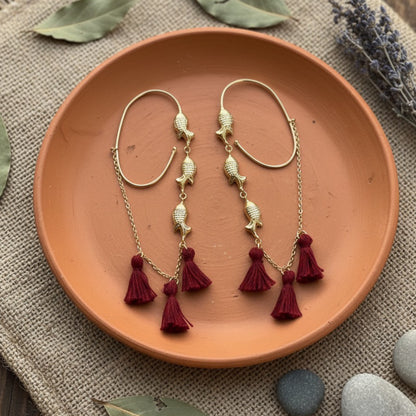 Ear hug Maroon tassles earrings