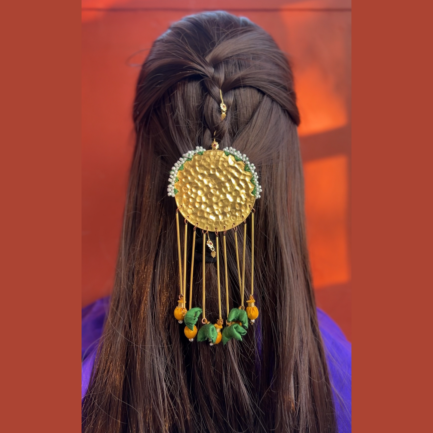 Sun brass hair pin - Yellow Green