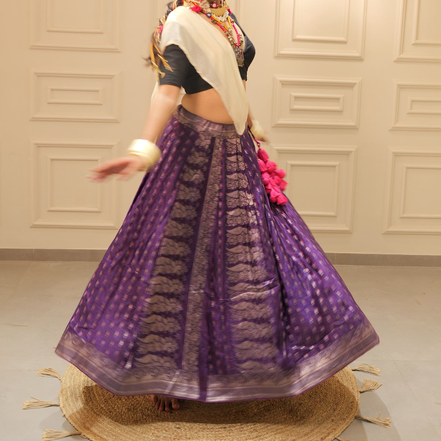 Purple silver old saree skirt 1