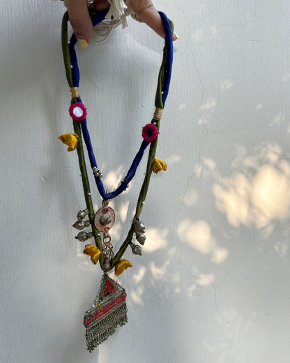 Afghan necklace - Green Blue layer cord