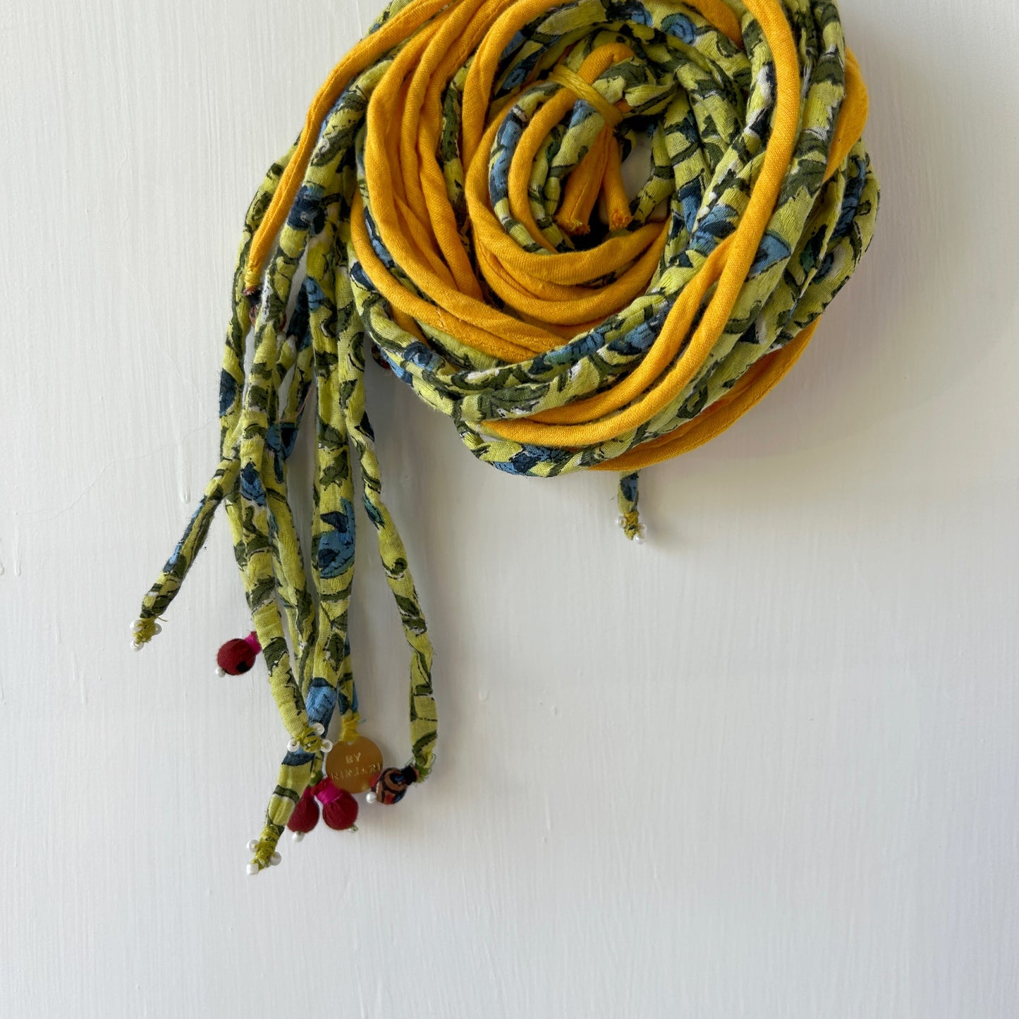 Yellow green printed hair strings 42 inch