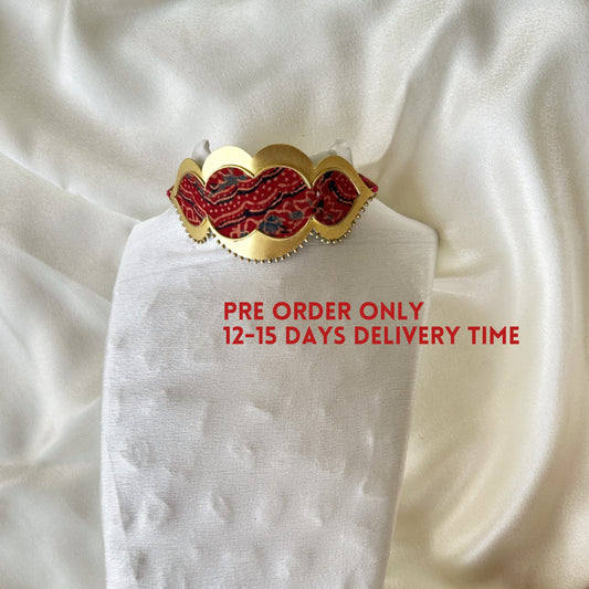 Textile brass maroon ajrakh Choker