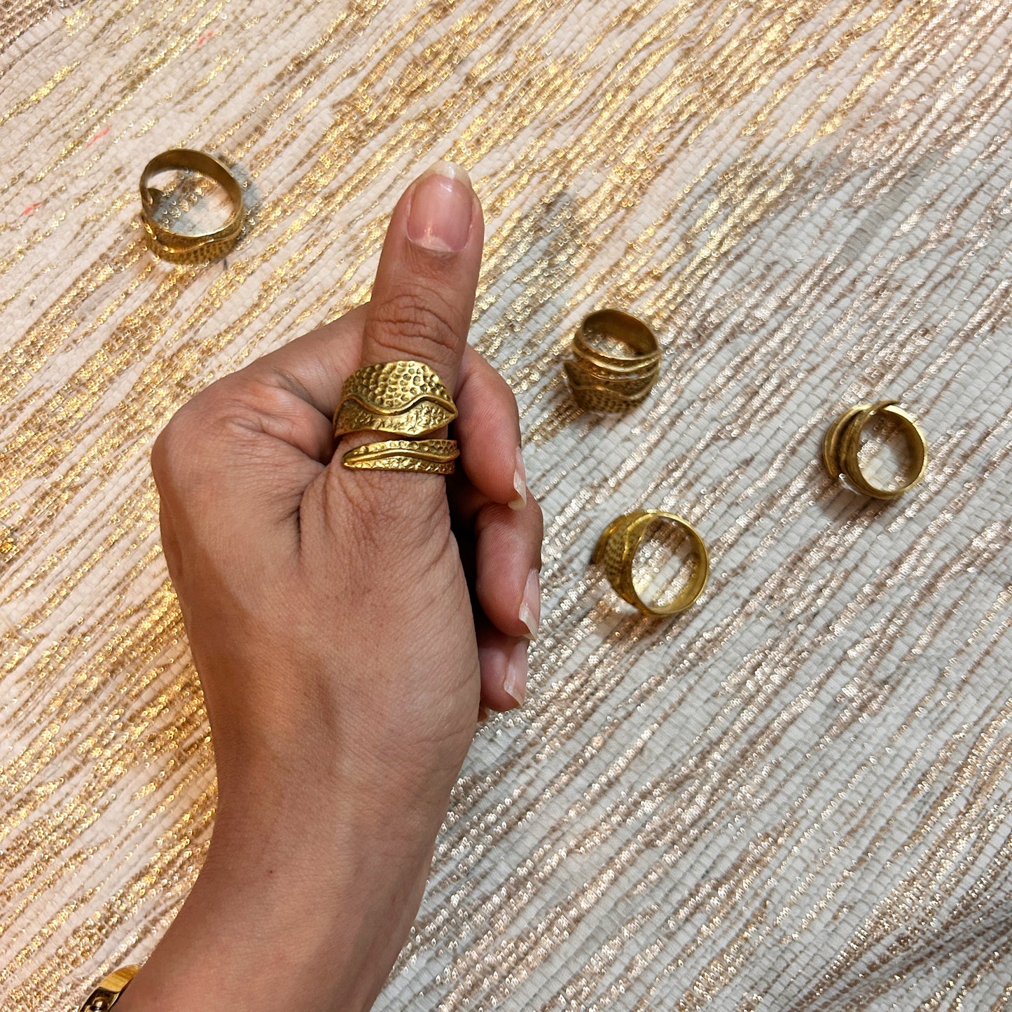 Brass hammered spiral ring